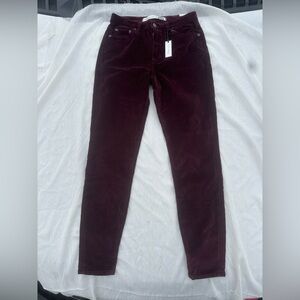 Lovers + Friends Maroon Velvet Skinny Jeans Size 27 NWT